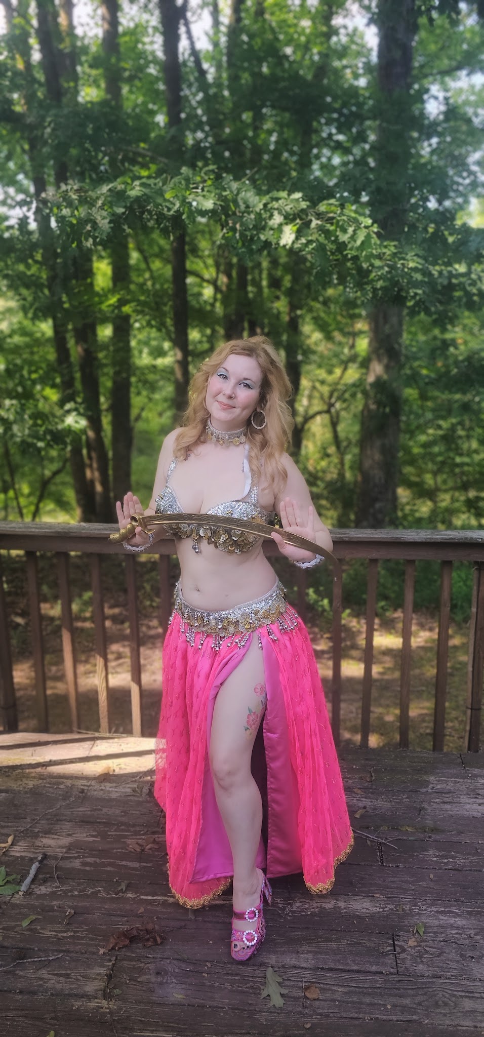 Sarah Rose performing with a sword
